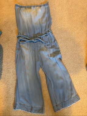 Bella Dahl Light Blue Denim Romper with Fray Trim